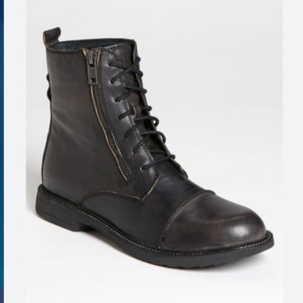 Bed|Stu (Size 8.5) Men's Black/Brown Distressed Leather Patriot Cap-Toe Boots